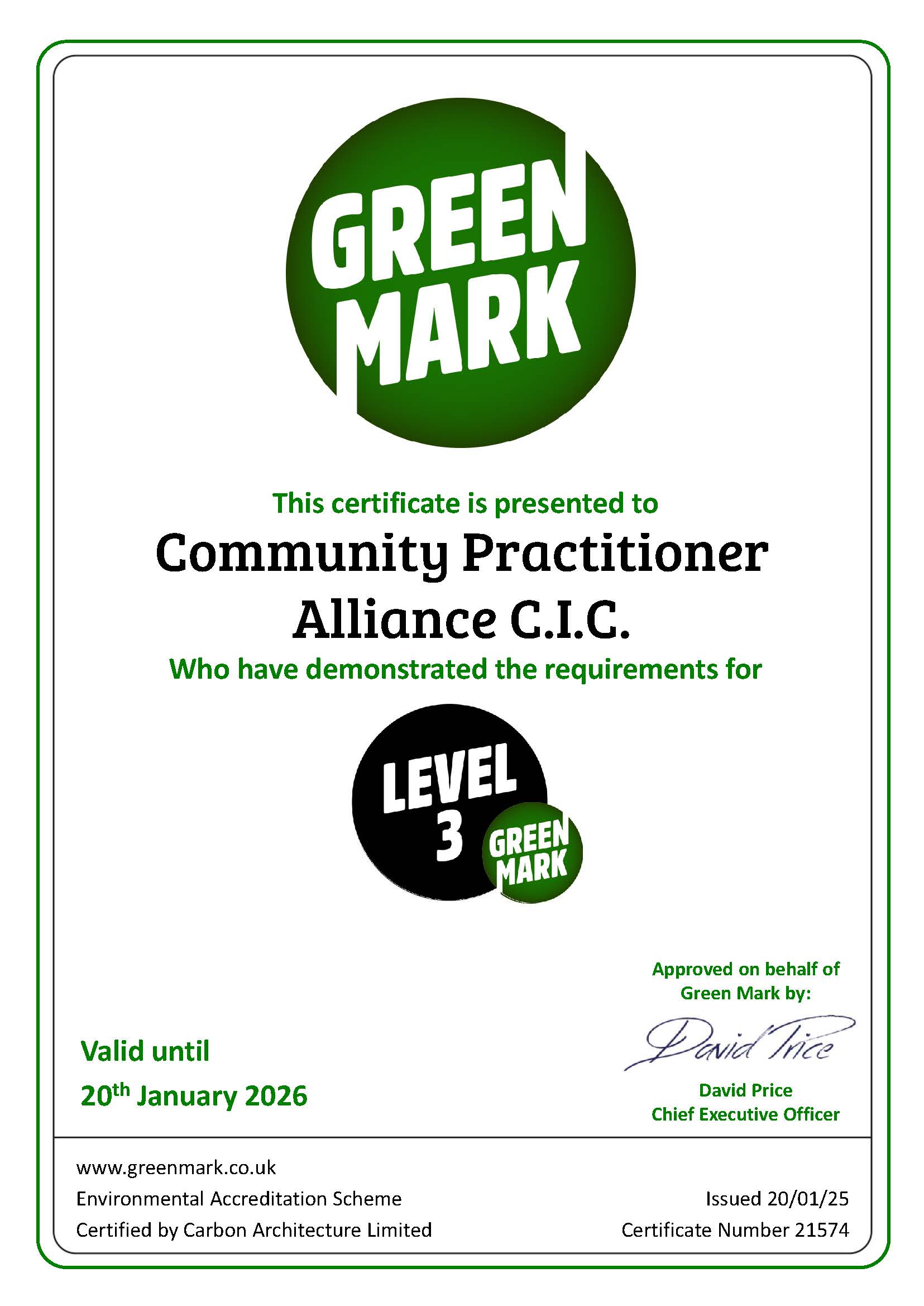 Our sister company has achieved the Green Mark tick